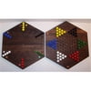 THE PUZZLE-MAN TOYS W-1965 Wooden Marble Game Board - (2 Games In 1) - 18 in. Hexagon - Aggravation 6-Player 5-Hole & Chinese Checkers - Walnut