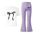 thumbnail image 4 of WOYY Tween Girls 2 Piece Bow Print Short Sleeve T Shirt Pants Outfits, Sizes 12-13, 4 of 4