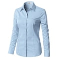 thumbnail image 2 of DOUBLJU Women's Long Sleeve Button Closure Tight Fitting Basic Down Dress Shirt With Plus Size, 2 of 4