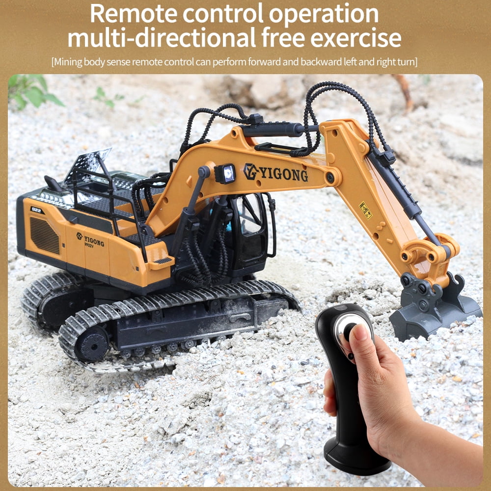 1:20 Inductive Infinite Rotation Remote Control Excavator, 11 Channel RC Construction Vehicle Toys, Rechargeable RC Engineering Car Gifts，2 Battery