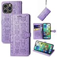 thumbnail image 1 of Funda Cartera FOXDOCK para iPhone 14 ProMax , Flip PU con Relieve de Gatos y Perros, Tarjetero y Soporte, 1 of 6