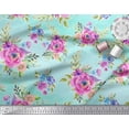 thumbnail image 2 of Soimoi Tissu en Viscose Georgette Vert Imprimé Aquarelle Feuilles & Roses Tissu de Couture BTY 42 Pouces de Large, 2 of 3