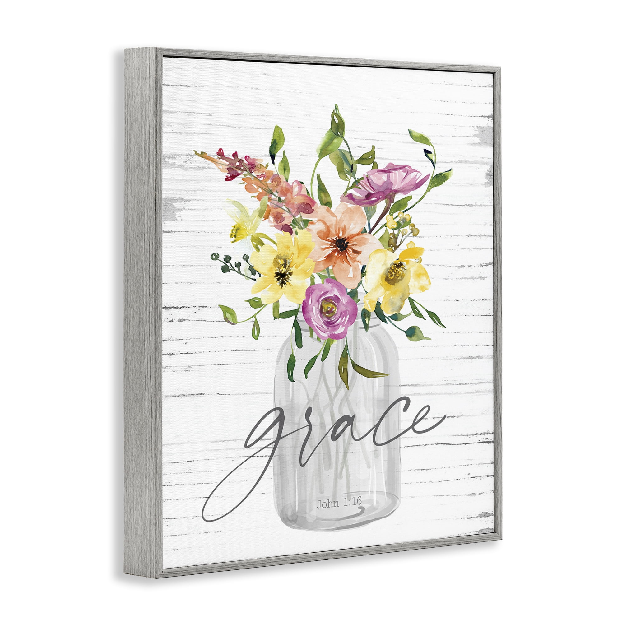 Stupell Industries Spiritual Grace Bouquet Religious Painting Gray Framed Art Print Wall Art, 11 x 14