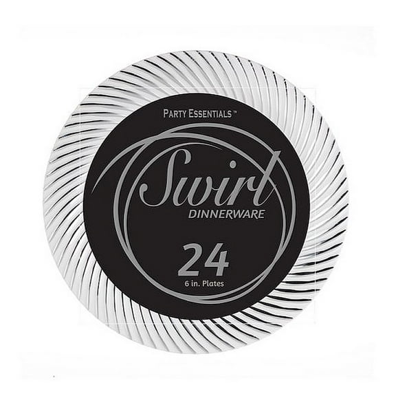 1 - Party Essentials 6" Swirl Plates - White & Silver 24 Ct.
