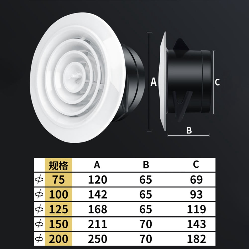 200mm Wall Interior Vent ABS Ventilation Grille Vent Cover Adjustable