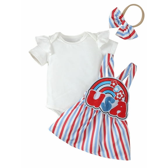 WIBACKER Baby Girl 4th of July Clothes Cute USA Independence Day 3PCS Outfits Newborn Short Sleeve Romper Overall Skirt Dress