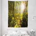 thumbnail image 1 of Forest Tapestry, Trees Sun Rays in Woods Foliage Greenery Scenic Outdoors Tranquil Untouched, Wall Hanging for Bedroom Living Room Dorm Decor, 60W X 80L Inches, Green Yellow Brown, by Ambesonne, 1 of 2