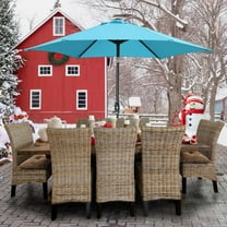 Autlaycil 9ft Outdoor Patio Umbrella 6 Ribs with Tilt & Crank Patio Table Umbrella-Blue