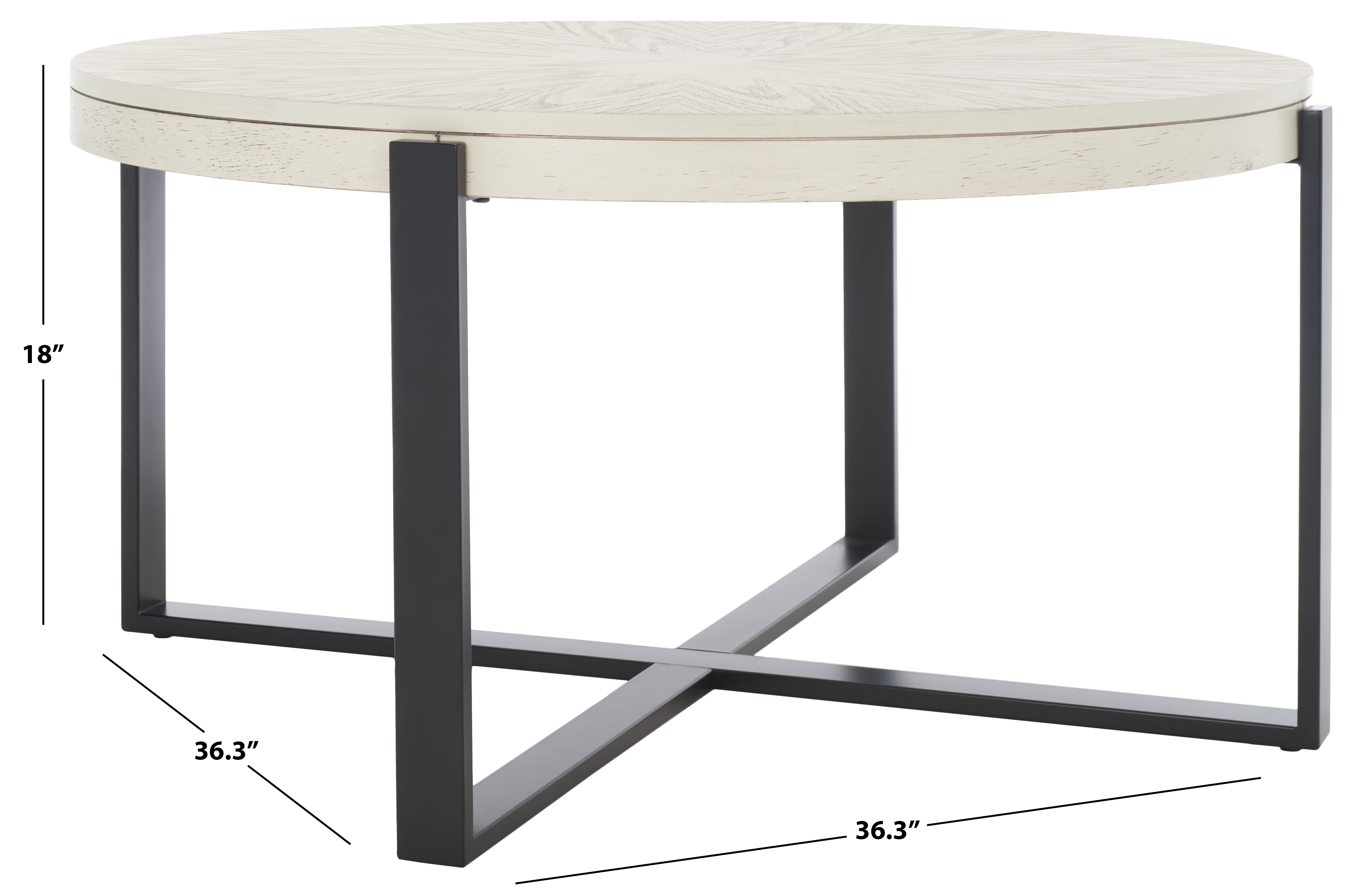 SAFAVIEH Navya Round Coffee Table, White Wash Top/Black Legs