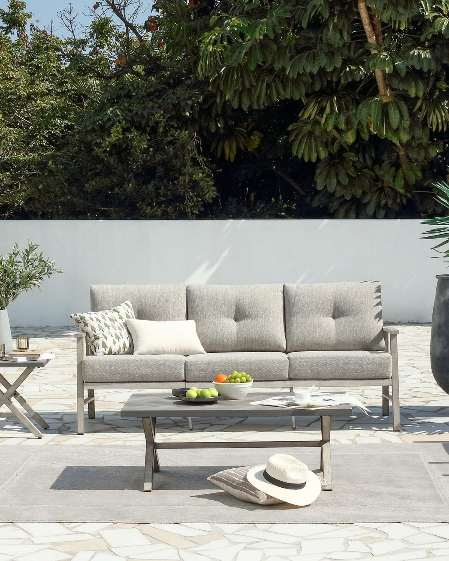 3-Seater Outdoor Patio Sofa, Aluminum Outdoor Couch with 5.9" Thick Cushions, All-Weather Patio Furniture Sofa for Backyard, Balcony, Poolside, Lawn, Silver Gray
