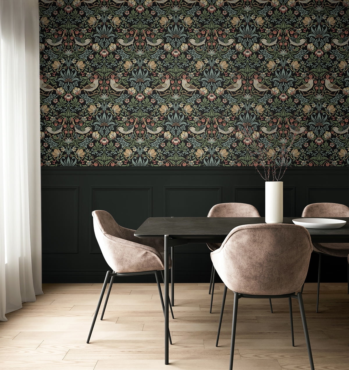 Seabrook Designs  Fragaria Garden Prepasted Wallpaper 20.5 in. W x 33 ft. L - Ebony