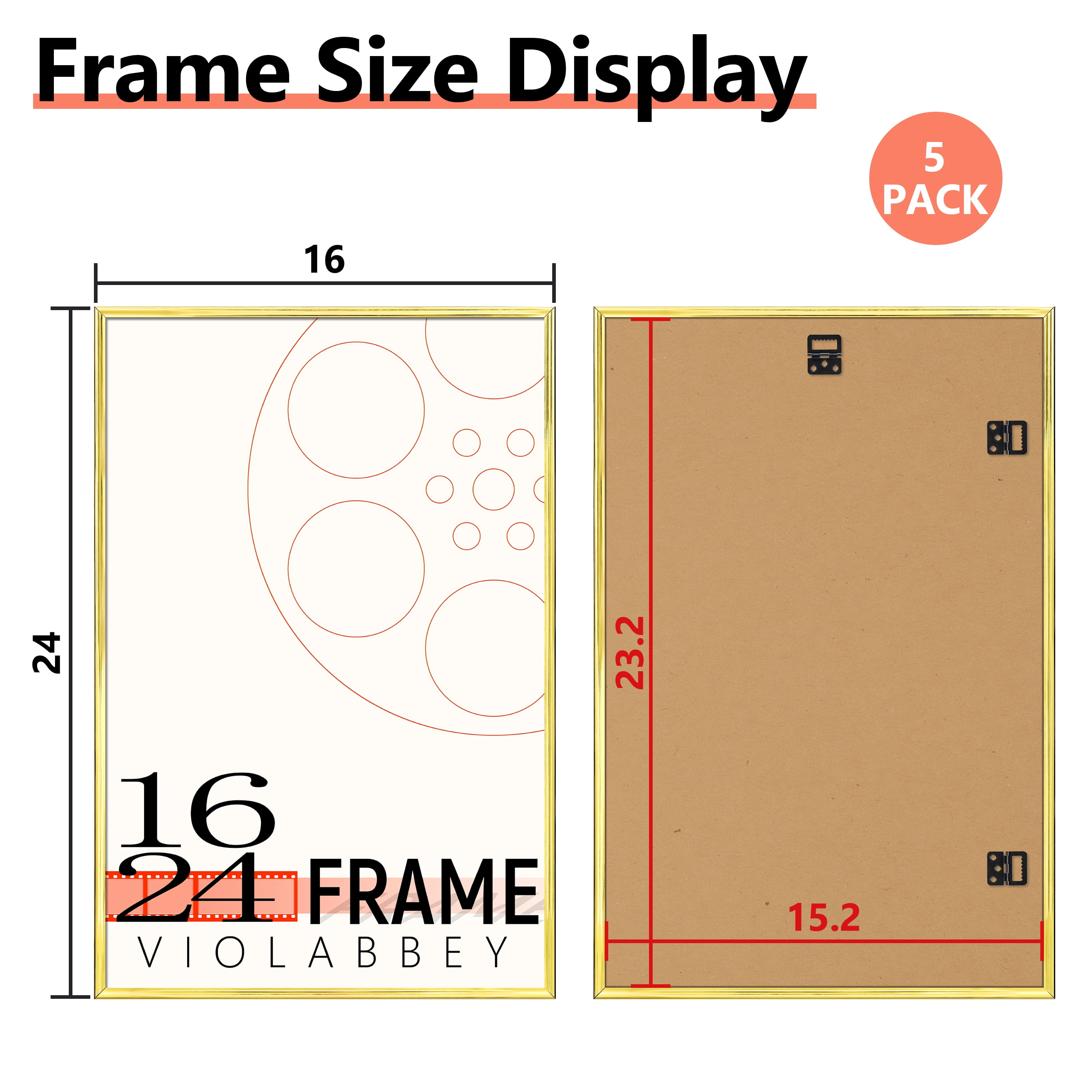 VIOLABBEY 16x24 Poster Frame Set of 5, 16x24 Frame Gold for Wall Mounting Vertically or Horizontally, Gallery Wall Picture Frame