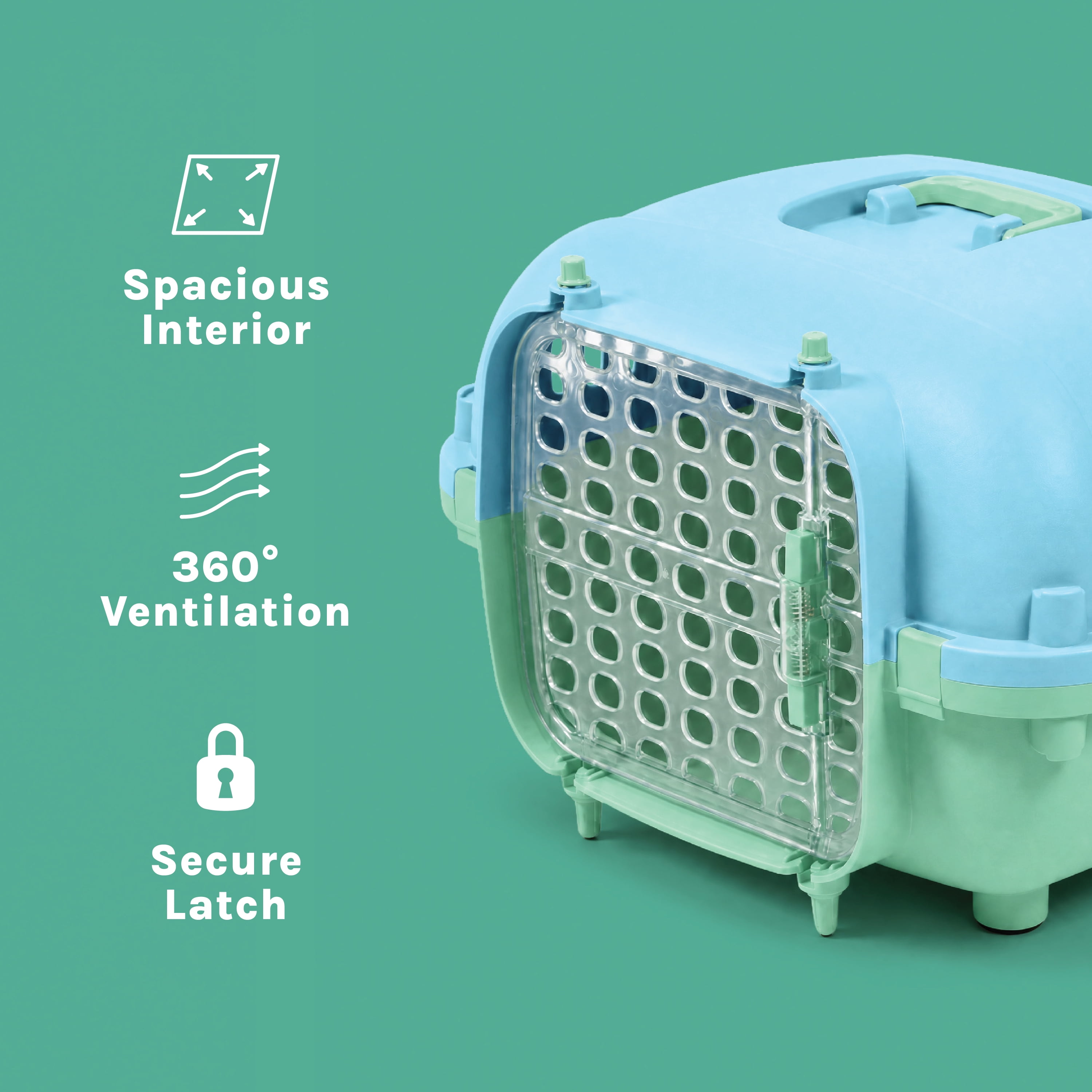 Kitty City 21" Oblong Durable Hard Sided Plastic Pet Kennel with Top Handle, Green, 20 lb Limit