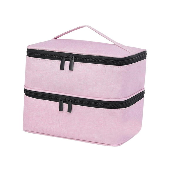 TOOYFUL Nail Polish Storage Bag Nail Dryer Case Holds 30 Nail Polish Bottles Portable 2 Tier with Handle for Women Trip Girls Outdoor Pink