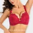 thumbnail image 2 of YANDW Push-Up Lace Bra for Women Add 2 Cup Sizes Deep Plunge Bras Padded Underwire Support, Red 36A, 2 of 5