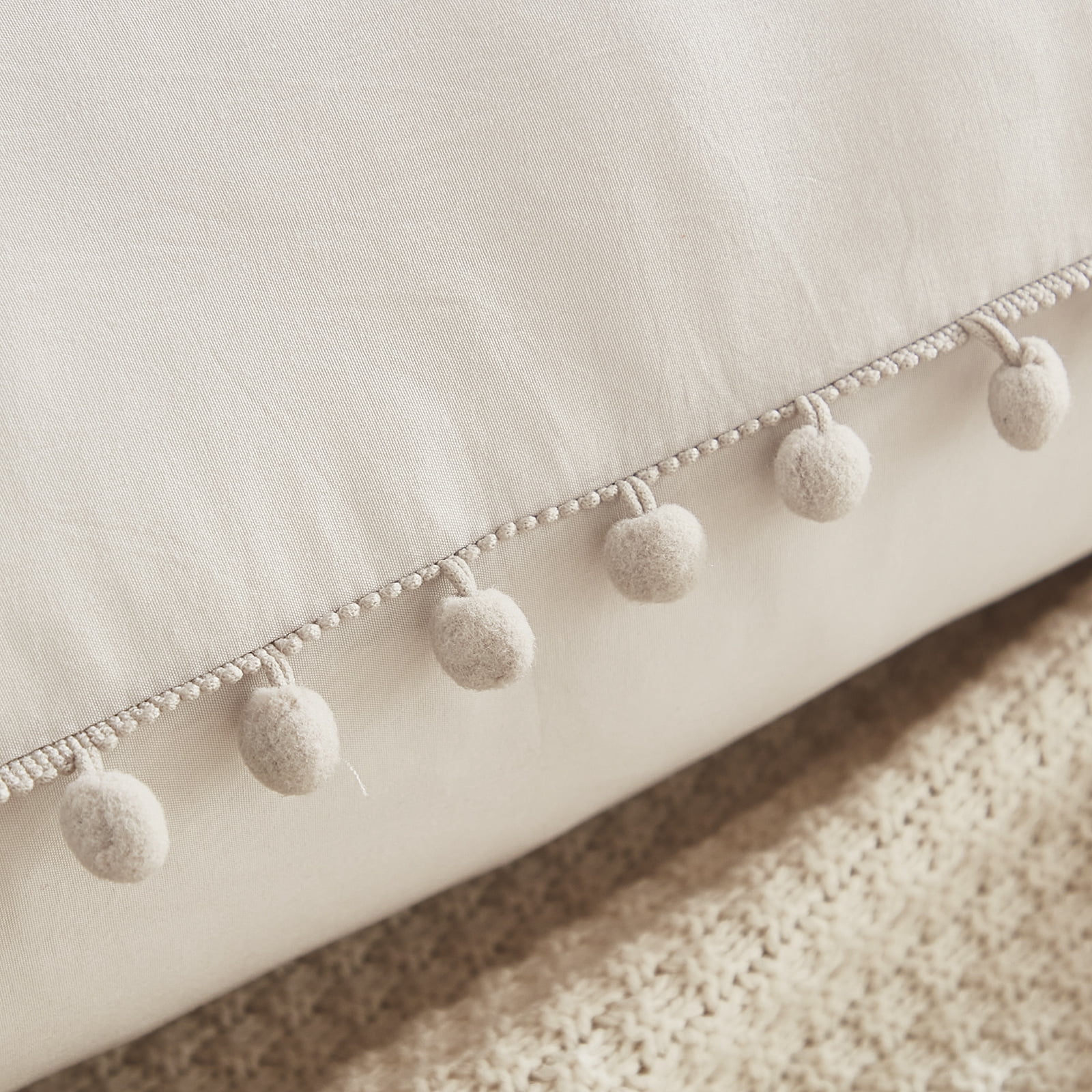 Move Over Beige Grey Body Pillowcase 20x54" Pom Poms Fringe Pattern Linen Grey Long Body Pillow Cover Washed Microfiber