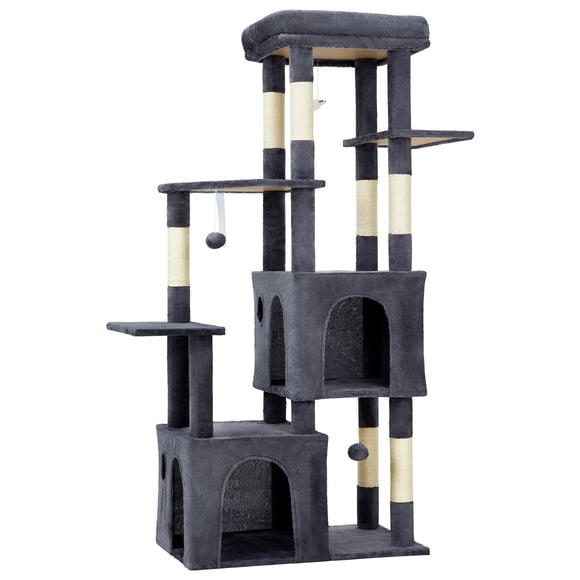 Heavy Duty 61" Multi-Level Cat Tree Tower for Large Indoor Cats & Maine Coons, Modern Design, Sturdy Natural Sisal Scratching Posts, Stable Playground with Interactive Toys - Dark Gray