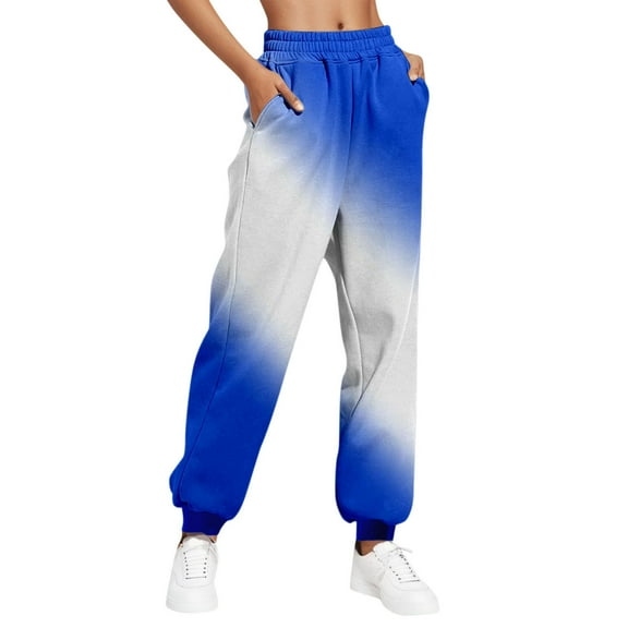 DeHolifer Sweatpants for Women High Waist Straight Leg Gradient Color Sweatpant Jogger Loose Lounge Trousers with Pocket Blue 2XL