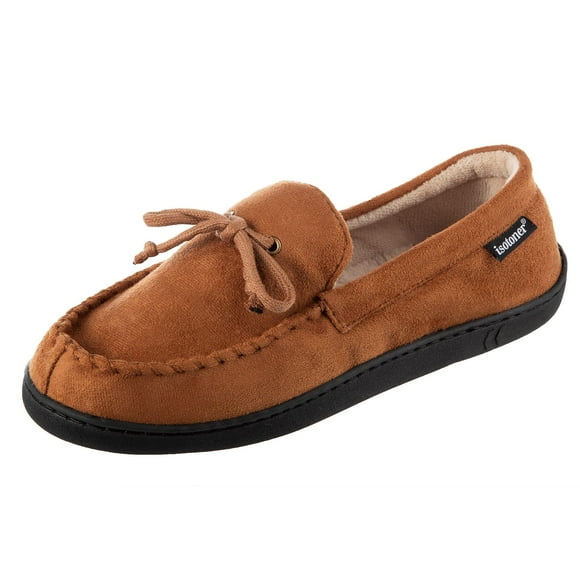 Isotoner Men's Whipstitch Gel Infused Memory Foam Moccasin, Cognac, Medium / 8-9 M US