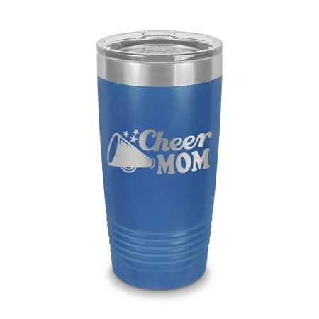 

Cheer Mom Tumbler 20 oz - Laser Engraved w/ Clear Lid - Stainless Steel - Vacuum Insulated - Double Walled - Travel Mug - spirit cheerleading dance - Blue