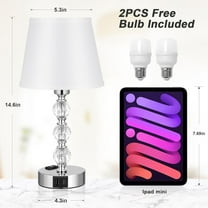 14.6'' Bedside Lamps Set of 2 with USB C Charging Ports and AC Outlet, 3 Way Dimmable Touch Control Silver Nightstand