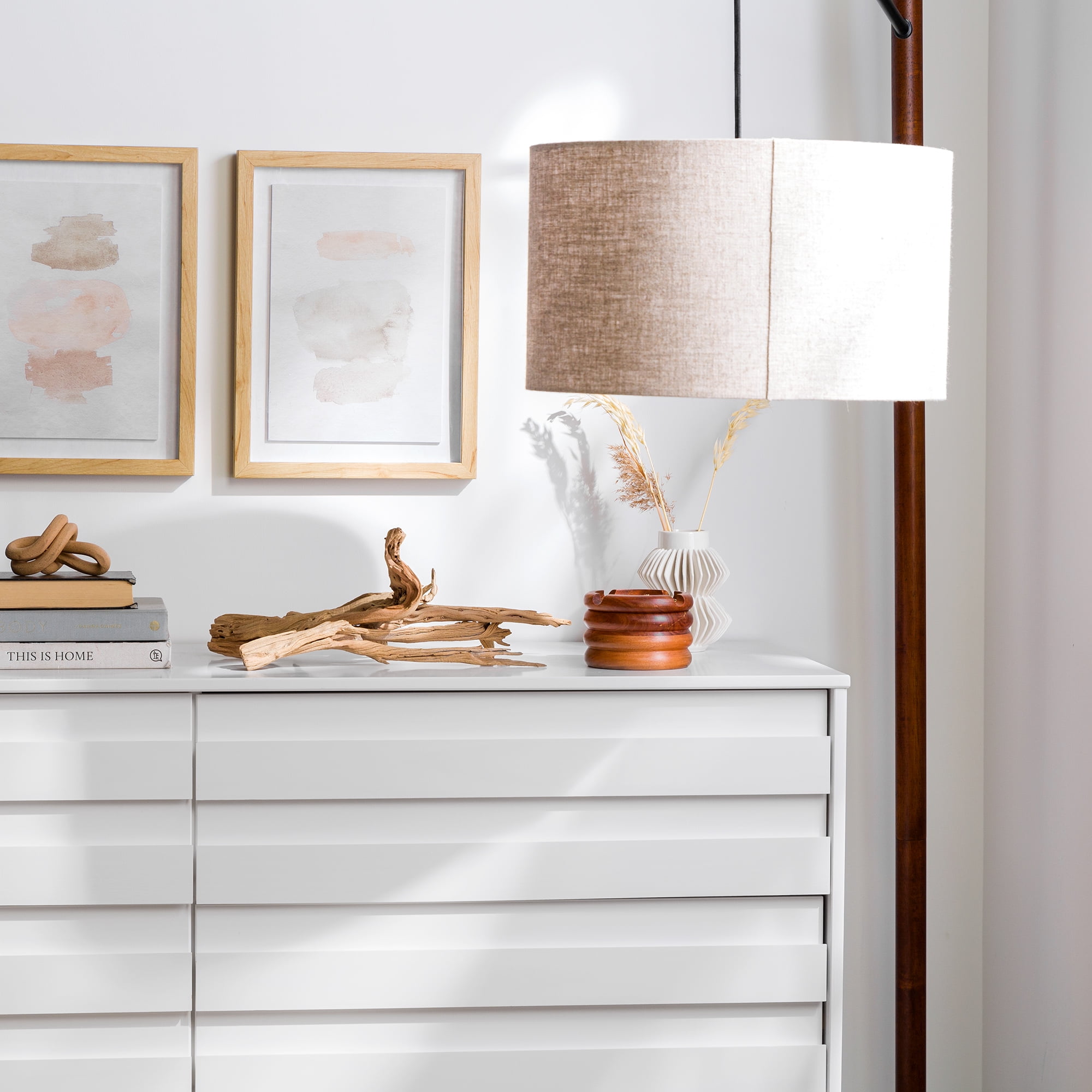 Walker Edison Modern Beveled 6 Drawer Dresser, White