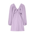 thumbnail image 4 of QIPOPIQ Robes pour Femmes pour Invité de Mariage Fête Manches Longues Col en V Longueur Genou Robe Longue d'Été Robe Sexy Rétro Ample 2023 Offres, 4 of 5