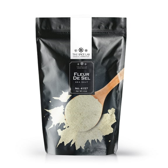 The Spice Lab Fleur de Sel Salt - All Purpose Gluten Free Grey Salt - Natural Premium Gourmet Kosher Salt - 4 oz Resealable Bag - Non GMO Popcorn Salt - French Sea Salt for Meat & Vegetables - 4157