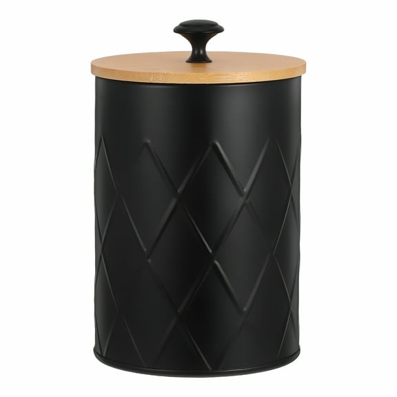 ACDANC Black Kitchen Canisters For Countertop Airtight Metal Storage Containers With Bamboo Lids For Coffee Beans Tea Sugar And Flour Storage