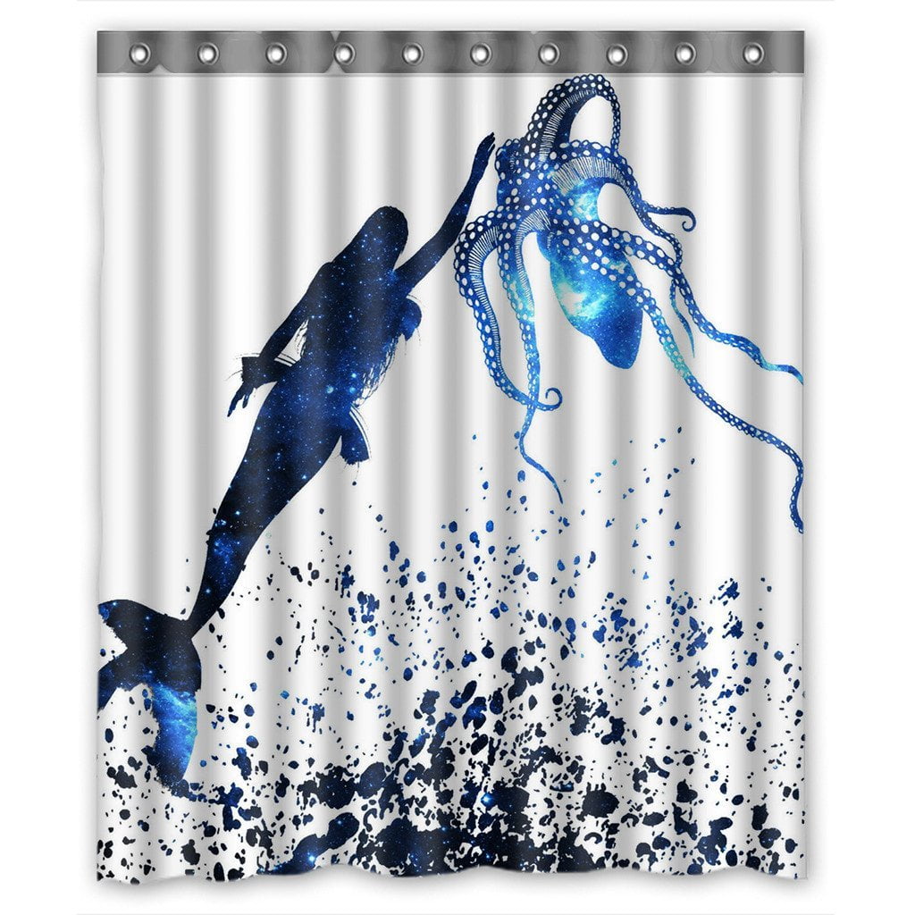 GCKG Octopus and Mermaid Waterproof Polyester Shower Curtain Bathroom