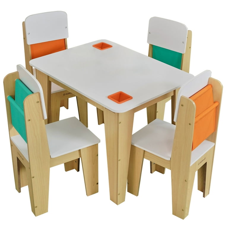 KidKraft Kids Play Activity Wooden Table and 4 Chair Set with Pocket Storage Natural Walmart