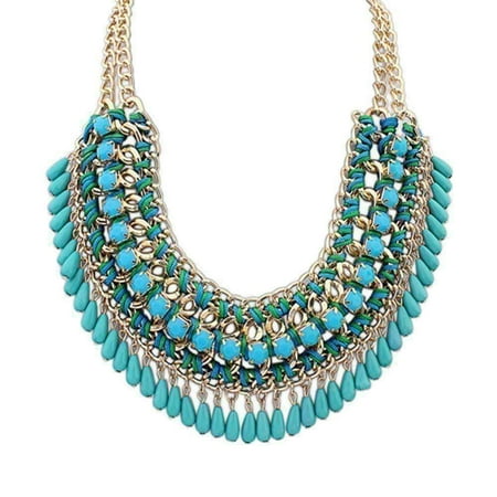 Weave Yellow Necklace - ON SALE - Bohemia Weave Beaded Choker Necklace Blue