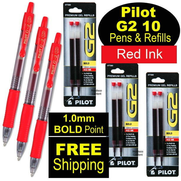 Pilot G2 10 Red, 1.0mm Bold Point, Red Gel Ink Rollerball Pens