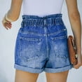 thumbnail image 6 of Women Short Pants Elastic Waist Button Pockets Rolled Edges Simple Casual Summer Shorts Deep Blue XL, 6 of 8