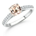 thumbnail image 2 of Gem Stone King 10K White Gold Peach Morganite and White Lab Grown Diamond Engagement Ring for Women (1.00 Cttw, Gemstone October Birthstone, Cushion 6MM, Size 7), 2 of 4