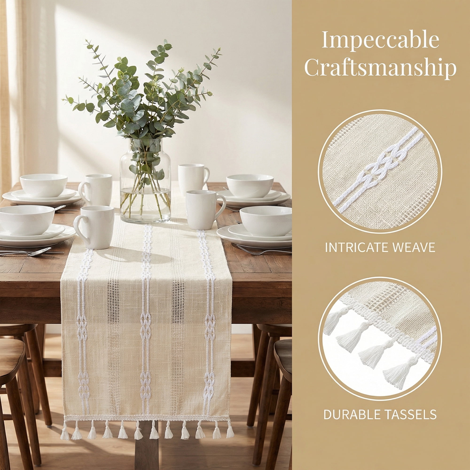 Unique Bargains Openwork Polyester Runner Table Runner for Kitchen Decor Beige 13"x63"
