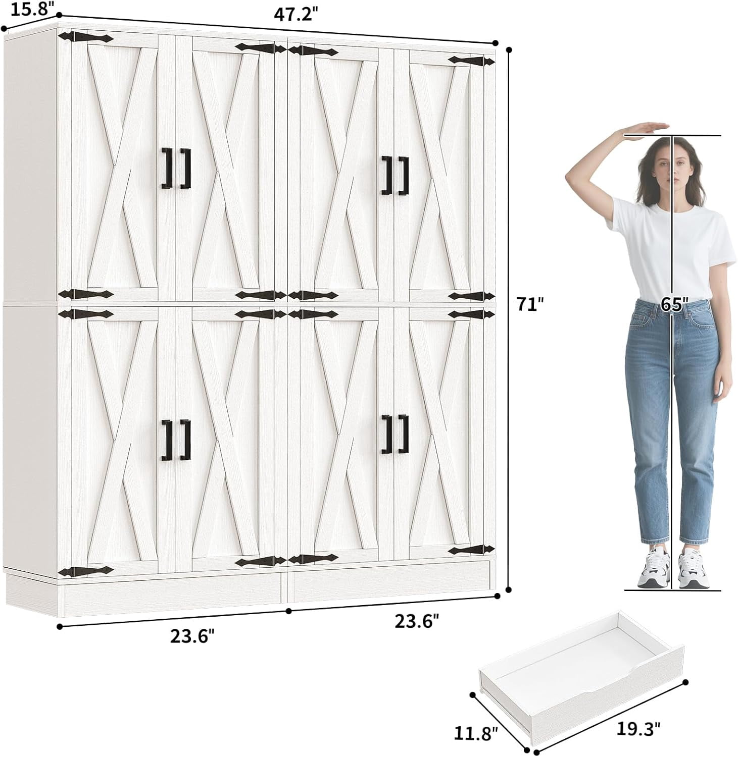 Homieasy 71'' Tall Farmhouse Pantry Cabinet 2 Piece Set, 6-Tier Pantry with Doors, Drawers & Adjustable Shelves, White