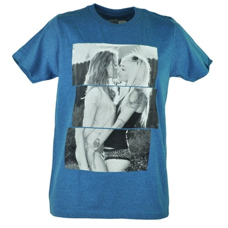 Fifth Sun Explicit Two Girls Kissing Graphic Heather Blue Tshirt Tee Men