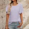 thumbnail image 5 of RMGVDSD T Shirts for Women Women's Summer T Shirt With Floral Cutout And Ruffle Sleeves Casual Wear Comfy Basic T Shirt, 5 of 8