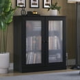 thumbnail image 3 of Palace Imports 100% Solid Wood 3-shelf Bookcase with Adjustable Shelves and Frosted Glass Doors, Black, 3 of 5