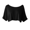 thumbnail image 4 of hoksml Women's Off Shoulder Batwing Sleeve Crop Top, Loose Flowy Curved Hem T-Shirt for Summer Casual and Vacation, 4 of 6
