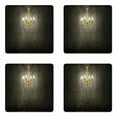 thumbnail image 1 of Grunge Coaster Set of 4, Classic Chandelier in a Dark Gothic Wooden Room Vintage Style Room Picture, Square Hardboard Gloss Coasters, Standard Size, Grey and Yellow, by Ambesonne, 1 of 2