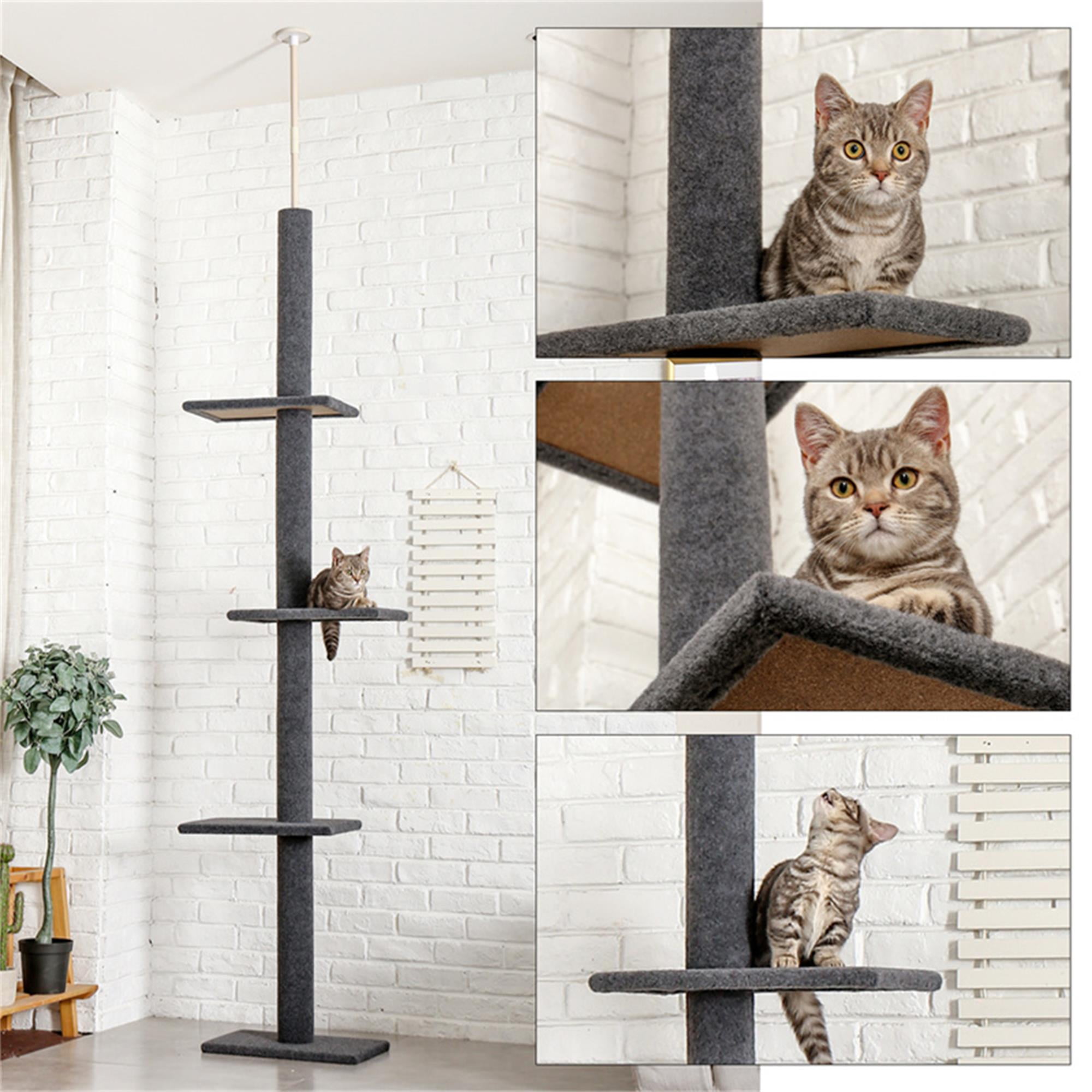 Kadyn 3-Tier Cat Tree Tower for Indoor Cats, Floor-to-Ceiling Cat Climbing Tree Modern Cat Tower 9 Feet (Adjustable 90"-108" Tall), Gray