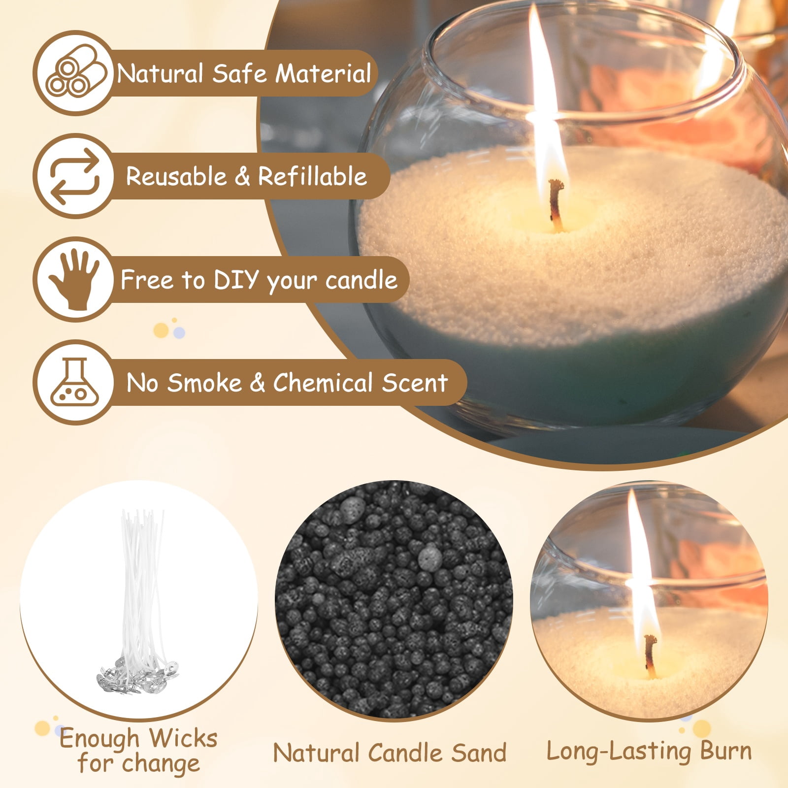 Pearled Sand Candles with 50 Pcs Wicks 21Oz / 600g Candle Beads Refillable Powder Sand Wax Making Kit for Thanksgiving Christmas Wedding Party DIY Home Crafts, Black