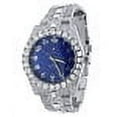 thumbnail image 2 of Blue Face Dial Solitaire 14K White Gold Tone Simulated Diamond Water Resistance Steel Back Metal Band Watch 40mm, 2 of 5