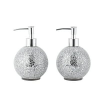 Glass Mosaic Hand Soap Dispenser-Lotion Bottle with Chrome Plated Plastic Pump-14 Ounce Set of 2 (Silver))