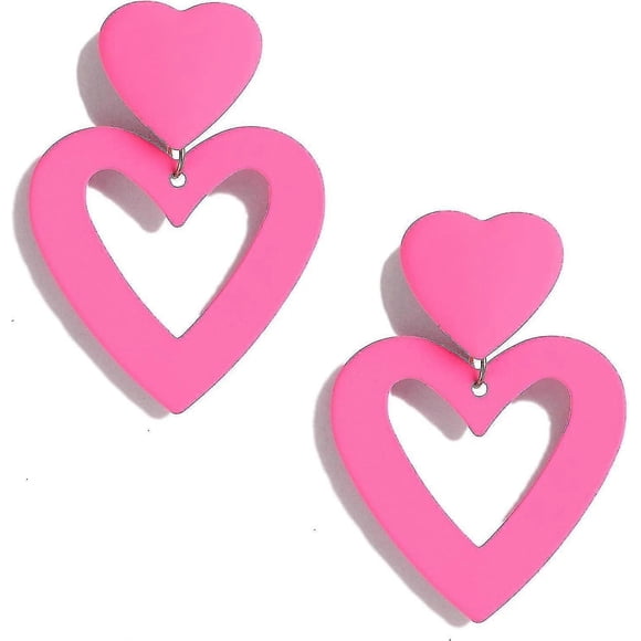 Pendientes de doble corazón, pendientes colgantes de corazón para mujer, pendientes colgantes de corazón de amor, regalo para el Día de San Valentín y el Día de la Madre - rosa bebé