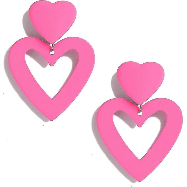 Pendientes de doble corazón, pendientes colgantes de corazón para mujer, pendientes colgantes de corazón de amor, regalo para el Día de San Valentín y el Día de la Madre - rosa bebé