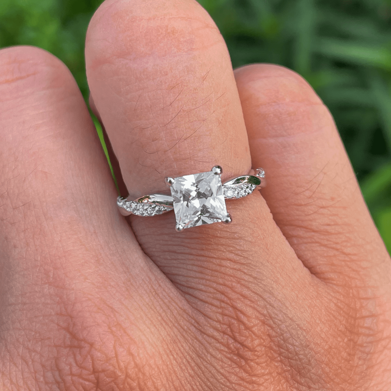 SFTING Engagement Rings for Woman 925 Sterling Silver Wedding Woman Rings 5A CZ Princess Cut Size 8