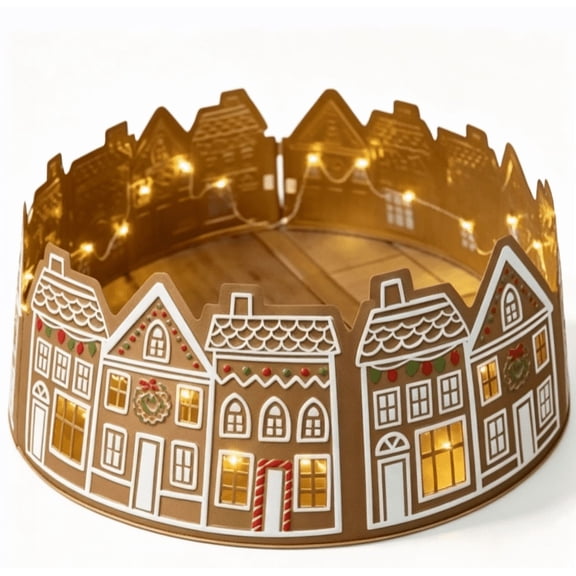 LED Gingerbread Christmas Tree Collar - 26in Lighted Holiday Base Ring for Xmas Tree Decor
